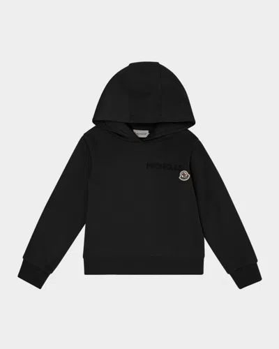 Moncler Kids' Girl's Embroidered Logo Applique Hoodie In Black