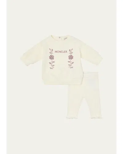 Moncler Kids' Girl's Embroidered Logo Cotton Sweatshirt & Leggings Set In Multi