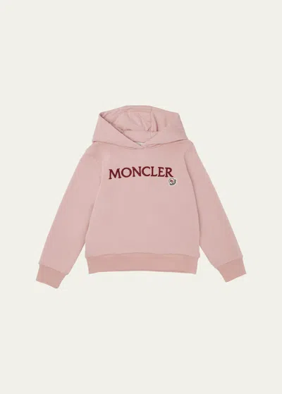 Moncler Kids' Girl's Embroidered Logo-print Hoodie In Rose Pink