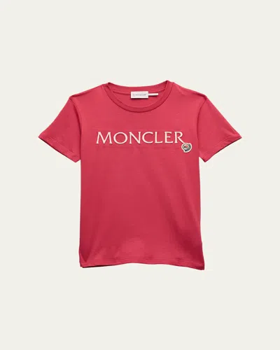 Moncler Kids' Girl's Embroidered Logo-print T-shirt In Pink