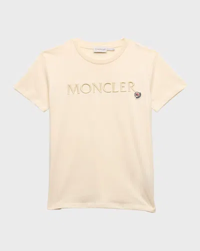 Moncler Kids' Girl's Embroidered Logo-print T-shirt In White