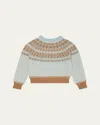 Moncler Girl's Fair Isle Wool Crewneck Sweater In White