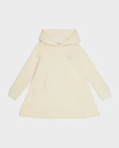 Moncler Kids' Cream Hooded Rhinestone-embellished Logo Cotton-jersey Dress 4-10 Y