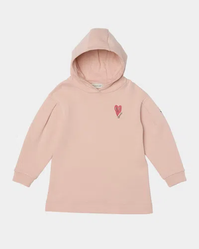 Moncler Kids' Girl's Heart Logo-print Hooded Sweatshirt Dress In Pink