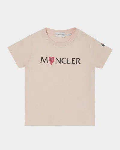 Moncler Kids' Girl's Heart Logo-print Short-sleeve T-shirt In Neutral