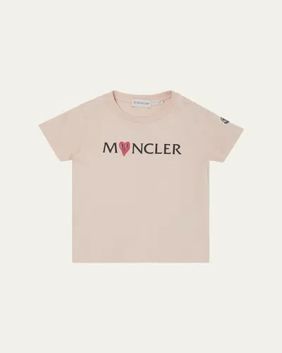 Moncler Kids' Girl's Heart Logo-print Short-sleeve T-shirt In Neutral
