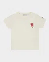 Moncler Girl's Heart Logo-print Short-sleeve T-shirt In White