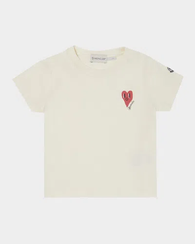 Moncler Kids' Girl's Heart Logo-print Short-sleeve T-shirt In White