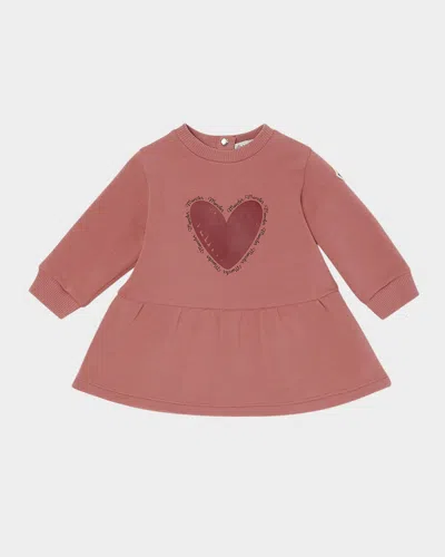 Moncler Kids' Girl's Heart Logo-print Sweatshirt Dress In Pink