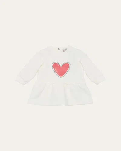 Moncler Kids' Girl's Heart Logo-print Sweatshirt Dress In White