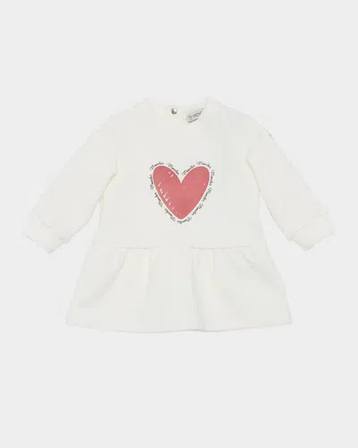 Moncler Kids' Girl's Heart Logo-print Sweatshirt Dress In White