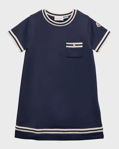 Moncler Kids' Girl's Jersey Dress W/ Contrast Trim In Blue Navy