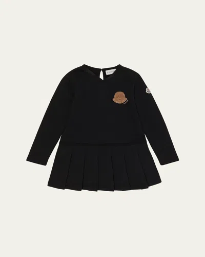 Moncler Kids' Girl's Logo Detail Pleated Sweatshirt Dress In Blue