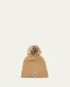 Moncler Girl's Logo-patch Ribbed Wool Beanie In Brown