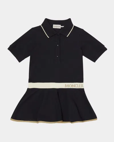 Moncler Kids' Girl's Logo-print Polo Dress In Navy