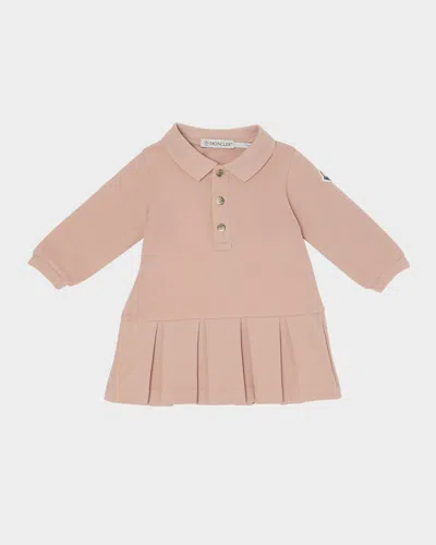 Moncler Kids' Girl's Long-sleeve Pleated-skirt Polo Dress In Pink