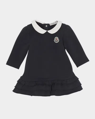 MONCLER GIRL'S LONG-SLEEVE RUFFLED SKIRT JERSEY DRESS