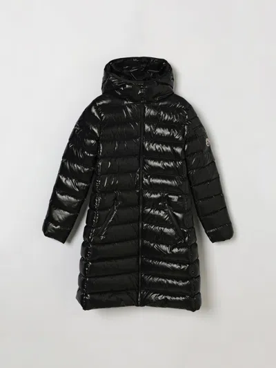 Moncler Kids'  Girl's Moka Long Nylon Down Jacket With Hood In Black