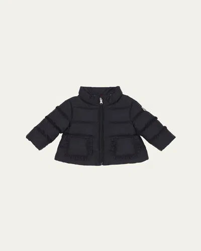 Moncler Kids' Girl's Onica Ruffled A-line Down Coat In Blue