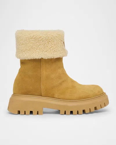 Moncler Girl's Petit Aurea Suede Shearling Mid-ankle Boots, Toddler/kids In Brown