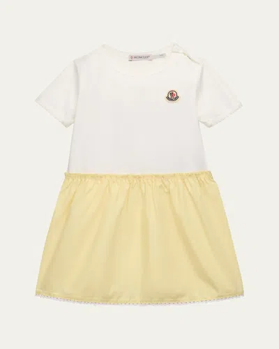 Moncler Kids' Girl's Pleated Cotton Logo Dress In White