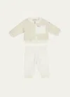 Moncler Girl's Plush Jacket & Sweatpants Set In Natural