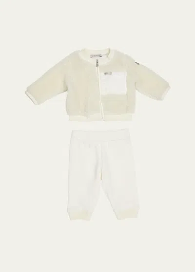 Moncler Kids' Girl's Plush Jacket & Sweatpants Set In Natural