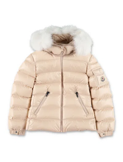 Moncler Girl Puffer Jacket With Faux Fur Hood In Beige