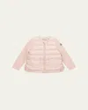 Moncler Girl's Rib-sleeve Quilted Down Cardigan In Pink