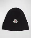 Moncler Girl's Ribbed Wool Beanie With Logo Patch In Blue