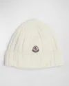 Moncler Girl's Ribbed Wool Beanie With Logo Patch In White