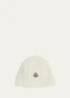 Moncler Girl's Ribbed Wool Beanie With Logo Patch In White