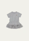 Moncler Girl's Ruffle-skirt Short-sleeve T-shirt Dress In Grey