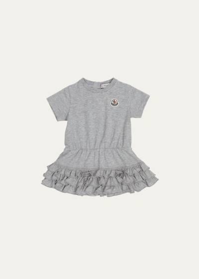 Moncler Kids' Girl's Ruffle-skirt Short-sleeve T-shirt Dress In Grey