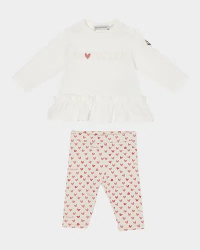 Moncler Kids' Girl's Ruffle Top & Leggings Set In White