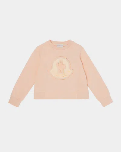 Moncler Kids' Girl's Sweatshirt W/ Studded Logo-bell In Light Pink