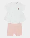Moncler Girl's T-shirt And Short Legging 2-piece Set In Natural