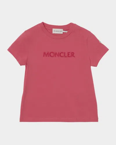 Moncler Kids' Girl's Tonal Embroidered Logo Short-sleeve T-shirt In Pink