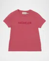 Moncler Girl's Tonal Embroidered Logo Short-sleeve T-shirt In Pink
