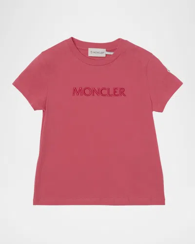 MONCLER GIRL'S TONAL EMBROIDERED LOGO SHORT-SLEEVE T-SHIRT