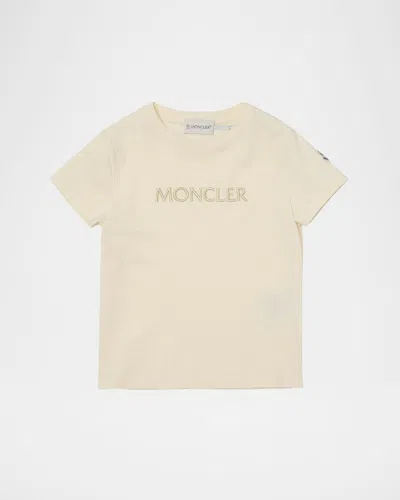 Moncler Kids' Girl's Tonal Embroidered Logo Short-sleeve T-shirt In White