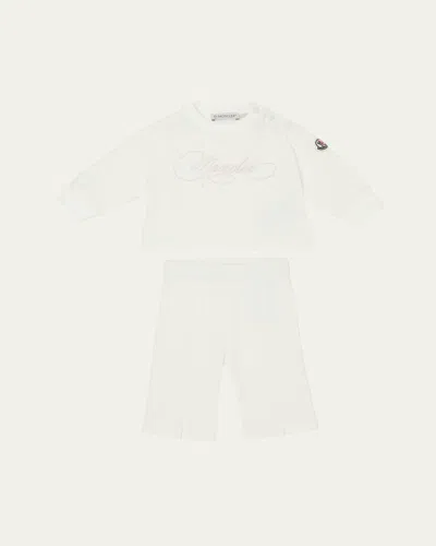 Moncler Kids' Girl's Two-piece Set W/ Logo-script In White