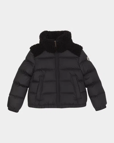 MONCLER GIRL'S VARD DOWN JACKET WITH FAUX FUR