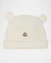 Moncler Girl's Wool Fleece Infant Beanie With Teddy Bear Ears In White
