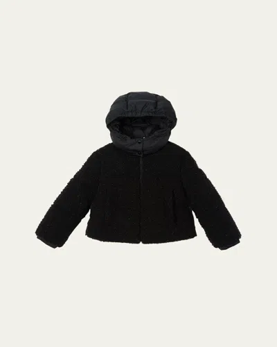 Moncler Kids' Girl's Zambaga Sparkly Hooded Down Jacket In Black
