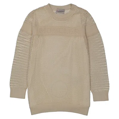 Moncler Kids'  Girls Abito Tricot Mesh Sweater Dress In Beige