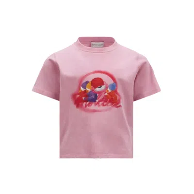 Moncler Girls Bear Graphic Logo Patch T-shirt In Pink