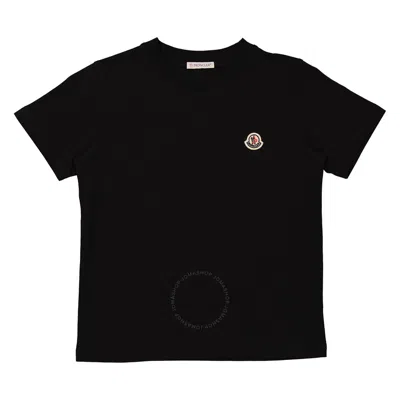 Moncler Kids'  Girls Black Cotton Logo Patch Short-sleeve T-shirt