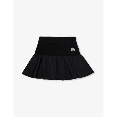 Moncler Girls Black Kids Brand-patch Pleated Cotton-jersey Mini Skirt 4-14 Years