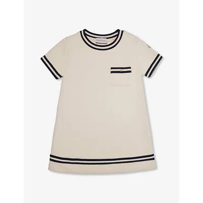 Moncler Girls Cream Kids Stripe-trim Short-sleeve Cotton-jersey Dress 4-12 Years